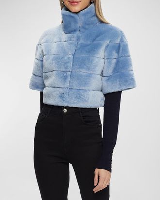 Gorski Horizontal Lamb Shearling Short-Sleeve Bolero Jacket