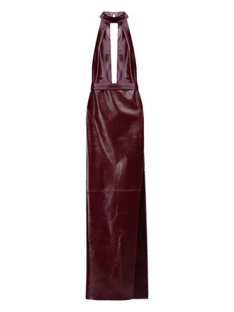 New Arrivals Nessa halterneck leather maxi dress - Red