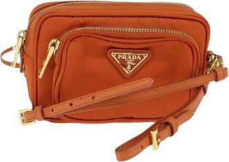 Prada Pre-owned Cross Body Bags, female, Orange, Size: ONE SIZE Pre-owned Nylon Cross Body Bag