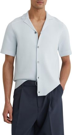 Reiss Wandsworth Short Sleeve Button-Up Shirt in Soft Blue at Nordstrom, Size Xx-Large