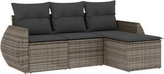 vidaXL Set De Sof&aacute;s De Jard&iacute;n 4 Pzas Y Cojines Rat&aacute;n Sint&eacute;tico Gris Vidaxl