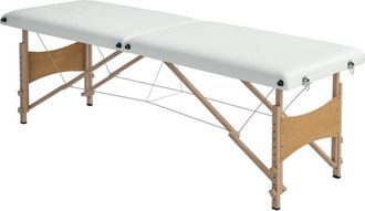 HOMCOM Camilla De Masaje Plegable Mesa De Masaje Port&aacute;til Con Reposacabezas Marco De Madera Altura Regulable Y Bolsa De Transporte 186x60x58-81 Cm Crema