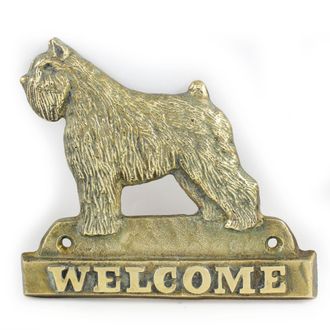 OEM Bouvier Des Flandres - Placa De Bienvenida De Lat&oacute;n Con Forma De Perro, Placa De Bienvenida &Uacute;nica Con La Palabra Welcome De Art-dog