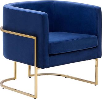Beliani Sill&oacute;n terciopelo azul oscuro