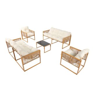 Concept Usine Conjunto de muebles de jardin de 8 plazas efecto rat&aacute;n con cojines bla