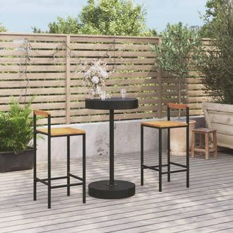 vidaXL Mesa Bar Y Taburetes Jard&iacute;n 3 Pzas Madera Acacia Rat&aacute;n Pe Negro Vidaxl