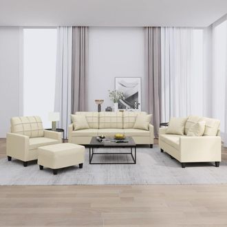 vidaXL Juego De Sof&aacute;s Con Cojines 4 Piezas Cuero Sint&eacute;tico Color Crema Vidaxl