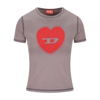 Diesel Tops, Dames, Grijs, S, Katoen, T-shirt met hartprint