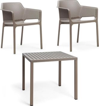 Nardi Net Armlehnstuhl (2x) + Cube Tisch 80, tortora