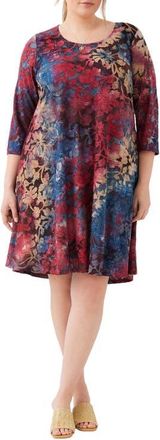 Karen Kane Maggie Floral Three-Quarter Sleeve Jersey Dress in Wine at Nordstrom, Size 3X