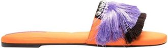 La DoubleJ Leren Franje Pantoffels Oranje/Lila - Dames - Sandalen - Oranje - 41 EU - Leer - Schoenen