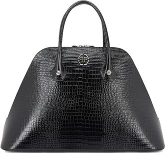 Philipp Plein Grote Majestic schoudertas met krokodillenprint en logopatch - Zwart