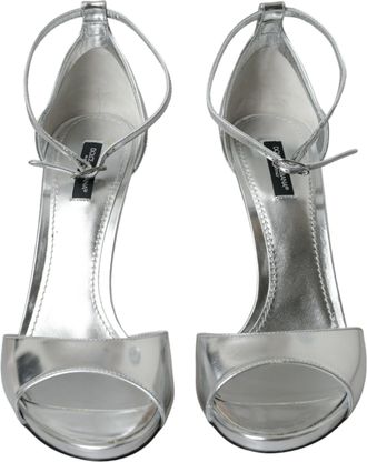 Dolce & Gabbana Silver KEIRA Leather Heels Sandals Womens Shoes
