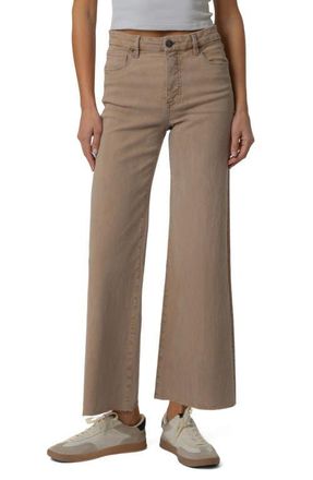Kut from the Kloth Meg Fab Ab Raw Hem High Waist Ankle Wide Leg Jeans in Chai at Nordstrom, Size 14
