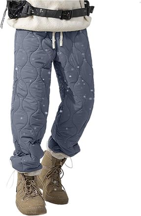 Generic Gray Mens Sherpa Lined Padded Quilted Pants Warm Wide Leg Sweatpants Comfy Thermal Lounge Joggers with Pockets Basic Solid Color Versatile Trousers XL
