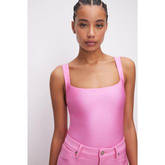 Good American Womens Compression Shine Bodysuit | Sorority Pink, Size Medium | Good American by Khlo&Egrave; Kardashian