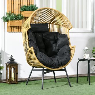 OUTSUNNY Rattan Leisure Chair w/ Cushion, Garden Egg Chair with Headrest in Brown