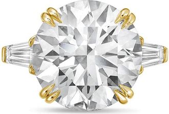 Diana M. Jewels 18kt yellow gold 12ct lab grown round diamond ring with baguettes on the sides