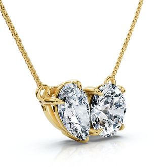 Pompeii3 1 1/2Ct Round and Pear Two Stone Toi et Moi Pendant 14k Gold Lab Grown
