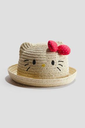H&M Appliqu&eacute;d Straw Hat in Beige/hello Kitty at Nordstrom, Size 2-4 T