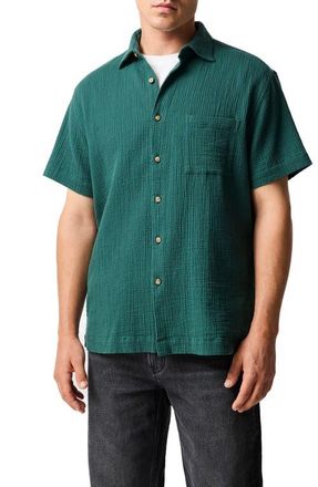 Rodd & Gunn Adams Flat Weekend Fit Short Sleeve Stretch Seersucker Button-Up Shirt in Bottle Green at Nordstrom, Size Xxx-Large