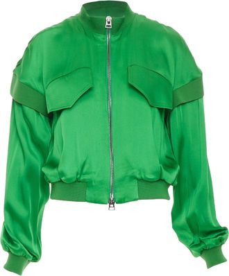 Tom Ford Green Satin Panel Bomber Jacket