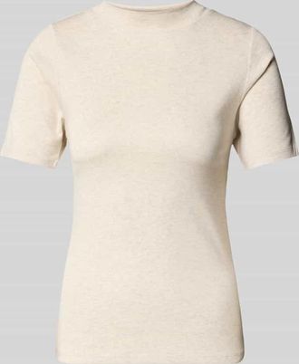 Christian Berg T-Shirt mit geripptem Stehkragen in Beige Melange, Größe XXL