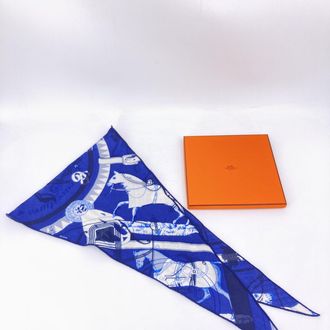 Herm&egrave;s Designer Blue Silk Womens Scarf (Pre-Owned)