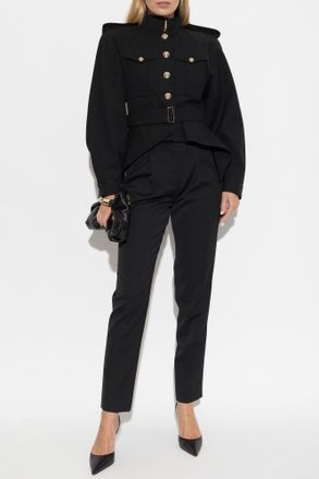 Balmain Wool Pleated Trousers, Womens, Black