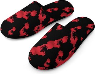 Generic Albania Flag with Map Flannel Mens Slip-on Slippers Winter Warm House Shoes with Rubber Sole for Home Hotel