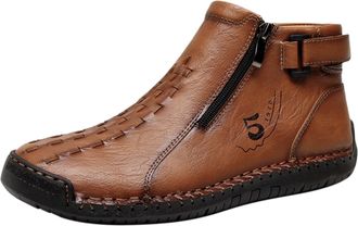 Generic Mens Boots Spring and Autumn Large Size Side Zipper Mens Leather Boots Outdoor Casual Hand Mid Top Mens Shoes Mens Dress Shoes Comfortable (Yellow, 9.