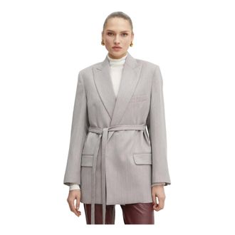 Victoria Beckham Blazer met strikceintuur - Dames - Jassen - Grijs - Maat: M Wol