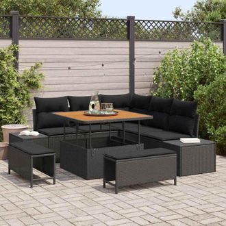 vidaXL Vidaxl - Conjunto De Sof&aacute; De Jard&iacute;n Con Coj&iacute;n 8 Pcs Negro Polirat&aacute;n