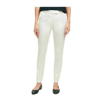 Brooks Brothers Cotton Sateen Pants - Dames - Slim Fit Broeken - Wit - S - Katoen - Broeken
