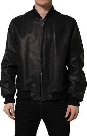 Dolce & Gabbana Black Leather Full Zip Men Biker Jacket Calf Clothing