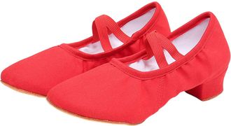 Generic Dance Shoes for Women Low Heel Ballet Shoe Solid Color Casual Comfortable Non-Slip Heeled Dance Shoes Suitable for Ballet Classic Red