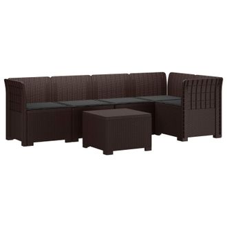 vidaXL Divano Da Giardino 5 Posti Con Cuscini Stile Rattan Pp Marrone Vidaxl