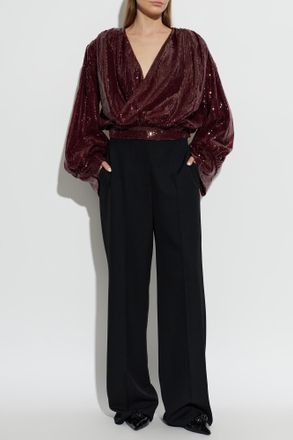 Rotate Sequin Top With A V-neck, Womens, Burgundy