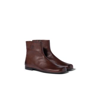 Miu Miu Leather Booties, Woman, Dark Brown, Size 37,5