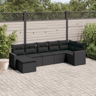 vidaXL Vidaxl - Set De Comedor De Jard&iacute;n 7 Pzas Y Cojines Rat&aacute;n Sint&eacute;tico Negro