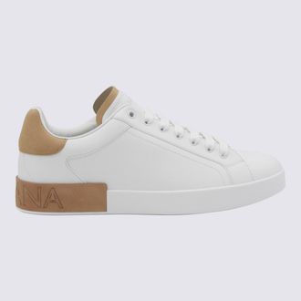Dolce & Gabbana White And Beige Leather Sneakers