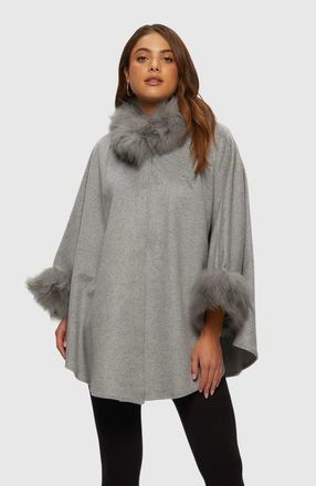 Gorski Wool And Cashmere Blend Cape With Trim in Gray at Nordstrom