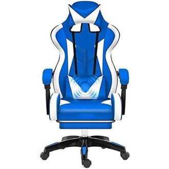 Trade Shop Trade Shop - Sedia Poltrona Ufficio Casa In Ecopelle Cuscino Lombare Poggiatesta Piedi Blu Bianco