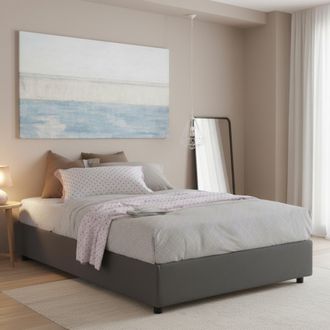 Talamo Italia Dmora - Cama Matrimonial Daajj, Cama Contenedor Con Revestimiento De Tela, 100% Made In Italy, Apertura Frontal, Con Colch&oacute;n 140x190 Cm Incluido, Gris