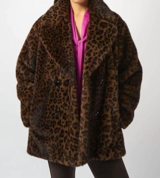 Joseph Ribkoff Leopard Print Faux Fur Coat In Beige/black