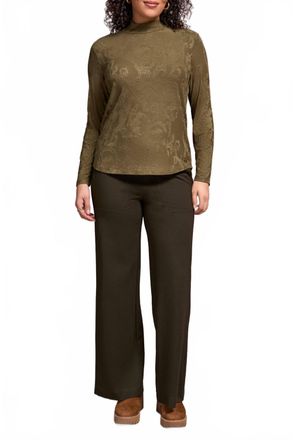 Tribal Long Sleeve Mock Neck Jacquard Top In Ivy