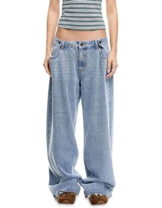 Lioness Shes All That Low Rise Wide Denim Jeans In Washed Blue