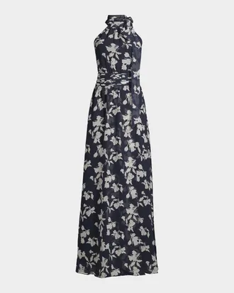 Sachin & Babi Kayla Floral High-Neck Gown