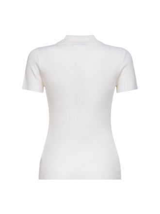 Max Mara Womens White Ribbed Wool Polo Shirt Virgin Tops