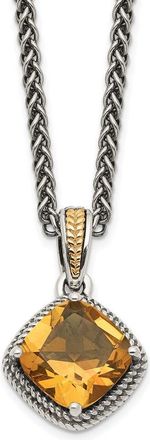 Diamond2Deal Sterling Silver with 14K Accent Cushion Citrine Pendant Necklace